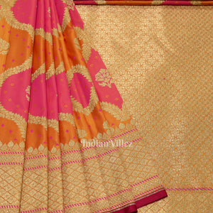 Yellow Rani Pink Rangkat Mashru Satin Silk Banarasi Saree