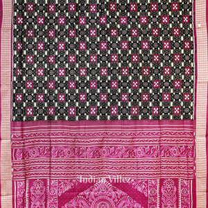 Black Rani Pink Pasapali Theme Sambalpuri Silk Saree