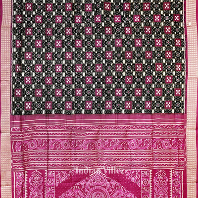 Black Rani Pink Pasapali Theme Sambalpuri Silk Saree