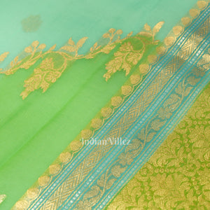 Surf Blue with Green Kora Organza Banarasi Saree