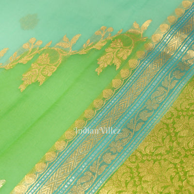 Surf Blue with Green Kora Organza Banarasi Saree
