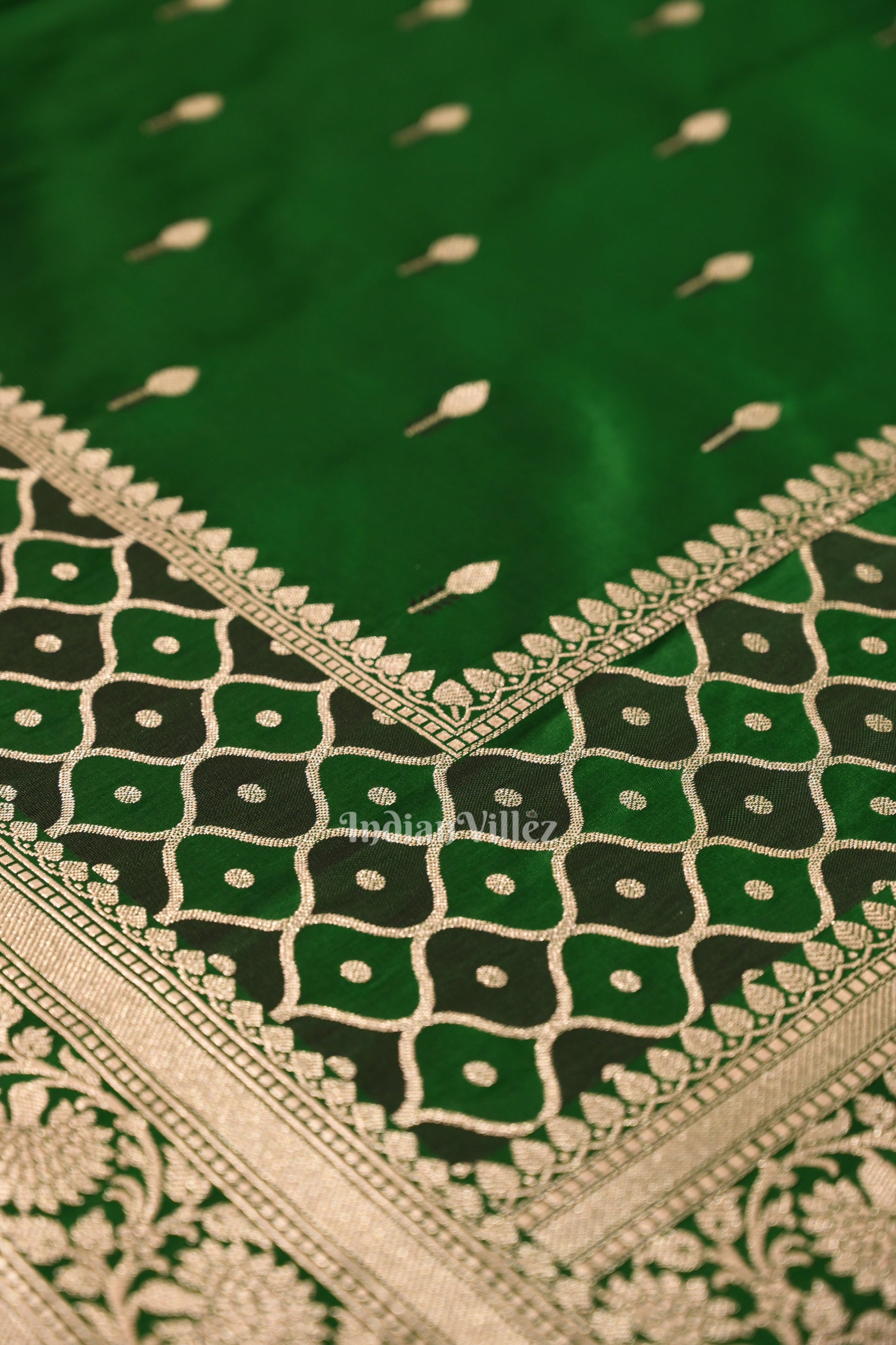 Dark Green  Rangakart Mashru Satin Silk Banarasi Saree
