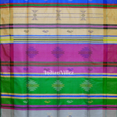 Gray With Multicolor Handwoven Bishnupuri Silk Saree