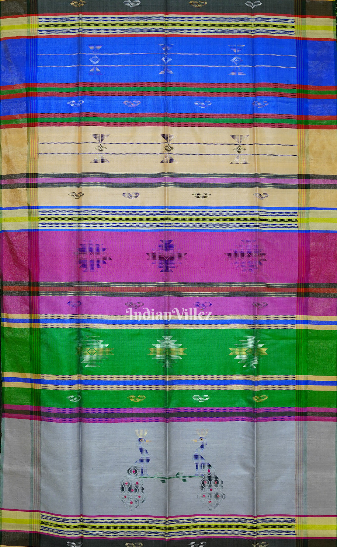 Gray With Multicolor Handwoven Bishnupuri Silk Saree
