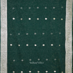 Dark Green Pure Khaddi Chiffon Banarasi Saree
