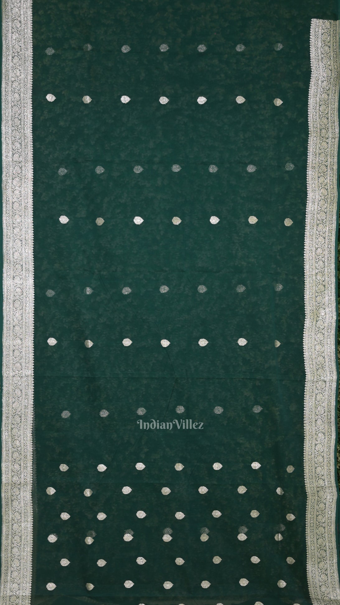 Dark Green Pure Khaddi Chiffon Banarasi Saree