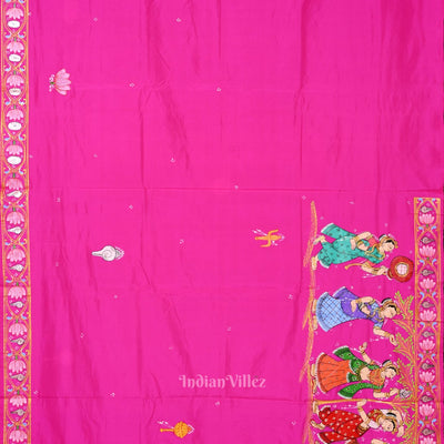 Rani Pink Shree Jagannath Hand-Painted Pattachitra Saree