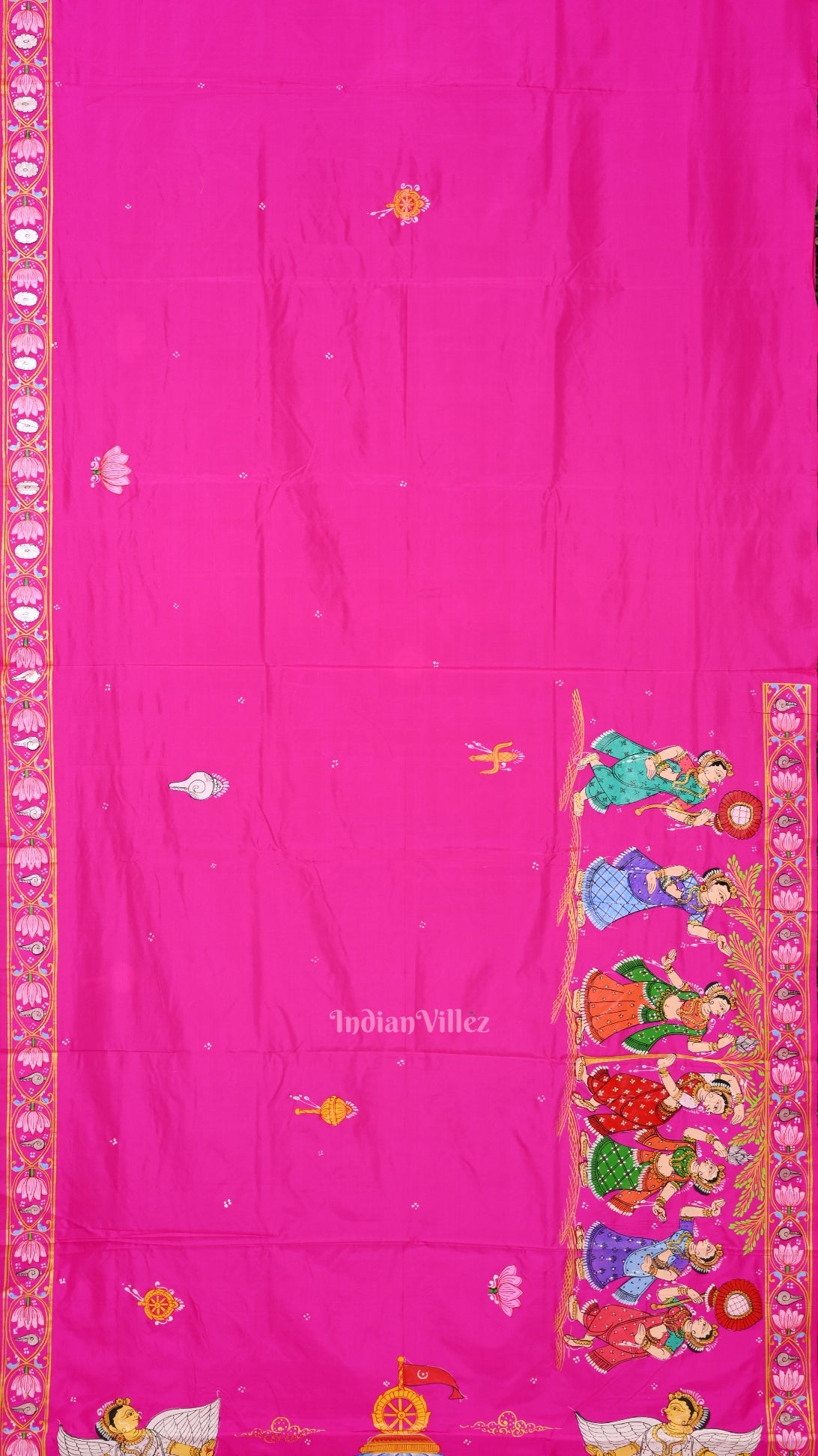 Rani Pink Shree Jagannath Hand-Painted Pattachitra Saree