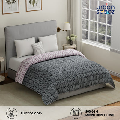 Fluffy & Heavy 200 GSM Microfiber Reversible Quilted Winter Comforters - Grey & Rose