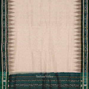 Cream Green Jharana Maniabandha Cotton Saree