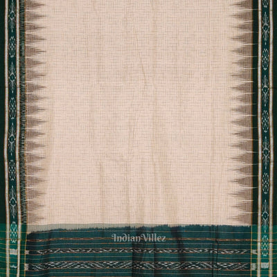 Cream Green Jharana Maniabandha Cotton Saree