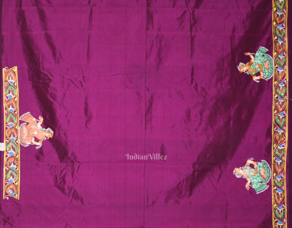 Mehendi Green Dual Tone Giri Govardhan Hand-Painted Pattachitra Saree