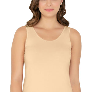 Broad Strapped Body Hugging Cotton Tank Top (Pack of 2) - Nude-White