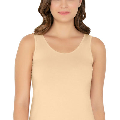Broad Strapped Body Hugging Cotton Tank Top (Pack of 2) - Nude-White