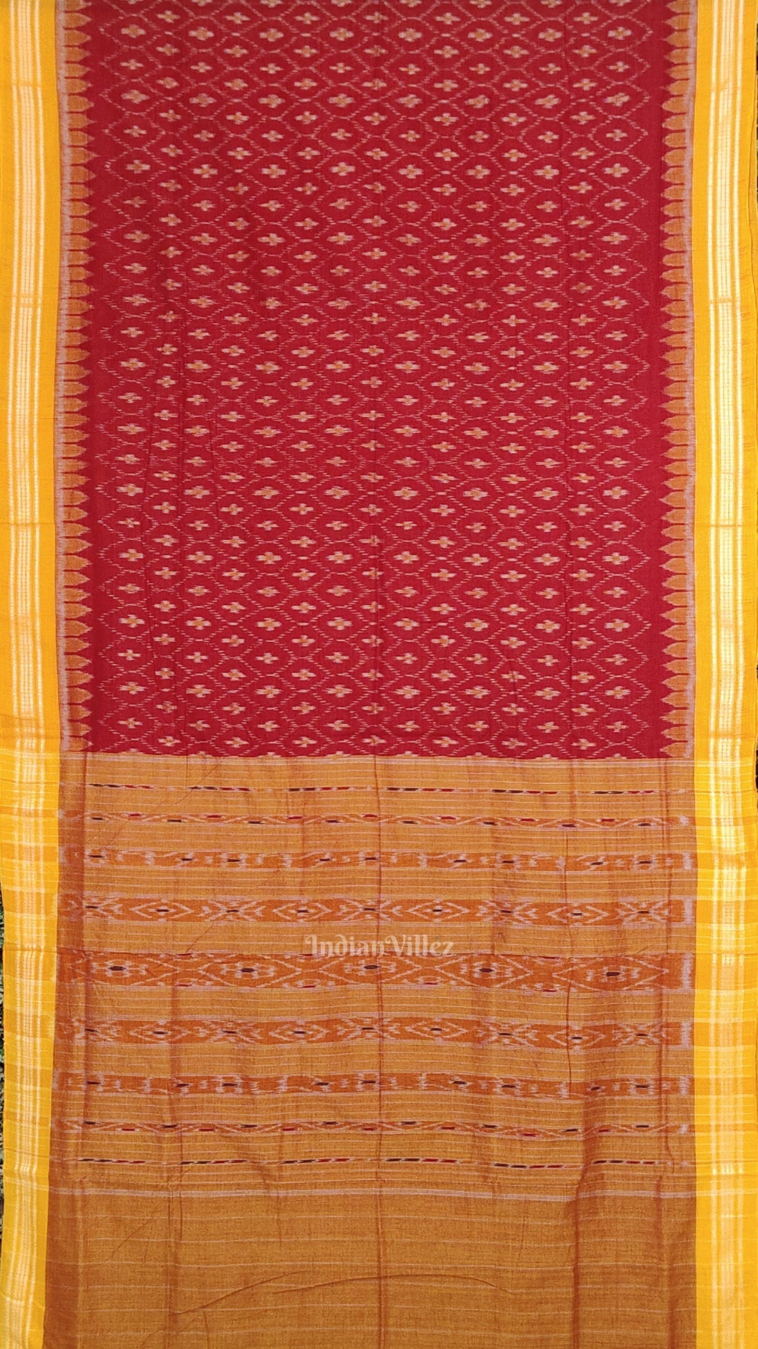 Red Yellow Pasapali Maniabandha Cotton Saree