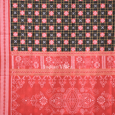 Black Red Pasapali Sambalpuri Cotton Saree