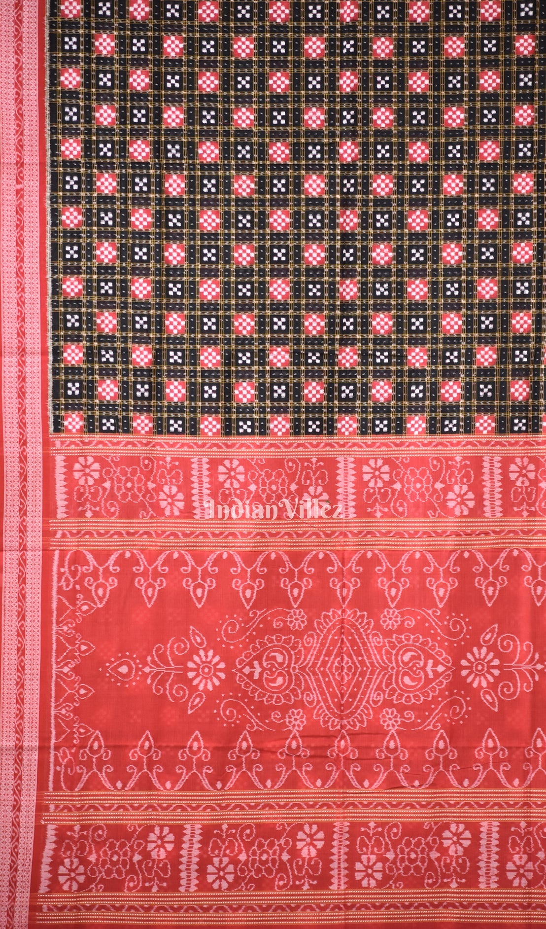 Black Red Pasapali Sambalpuri Cotton Saree