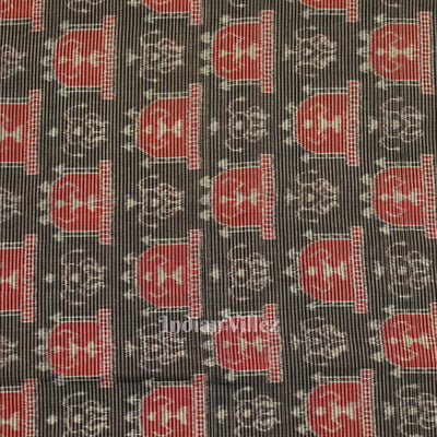 Black Stripped Tribal Theme Sambalpuri Ikat Cotton Fabric