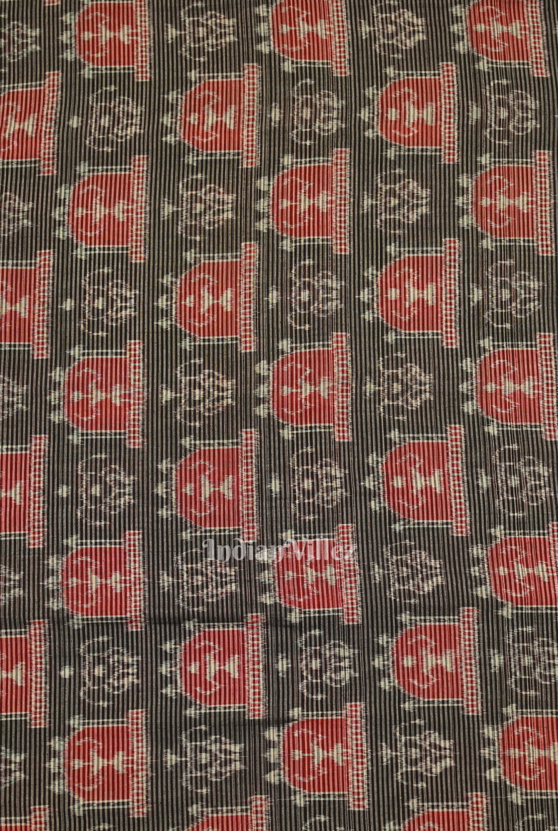 Black Stripped Tribal Theme Sambalpuri Ikat Cotton Fabric