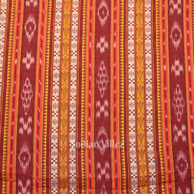 Maroon Dobby Pasapali Sambalpuri Ikat Cotton Fabric