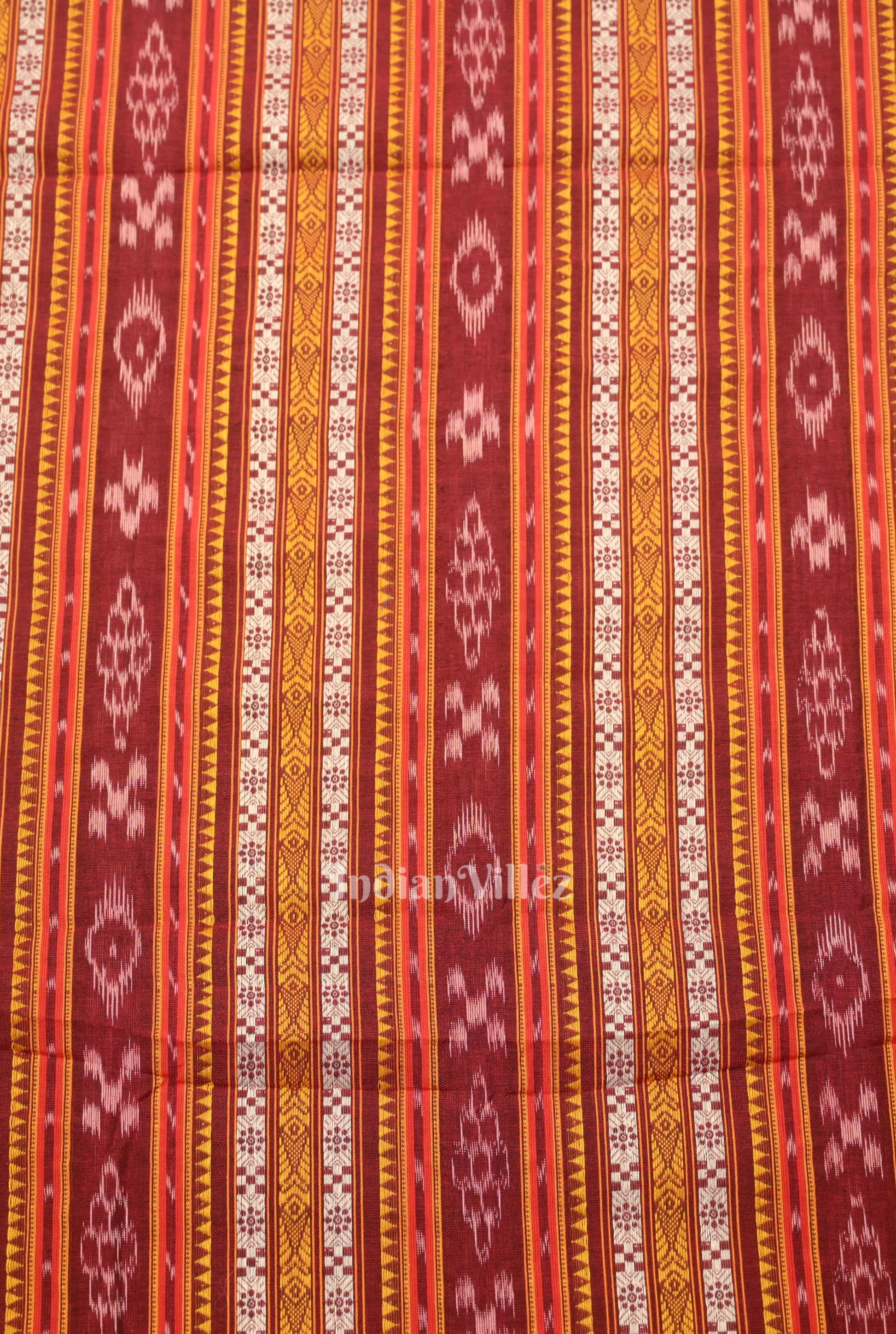 Maroon Dobby Pasapali Sambalpuri Ikat Cotton Fabric