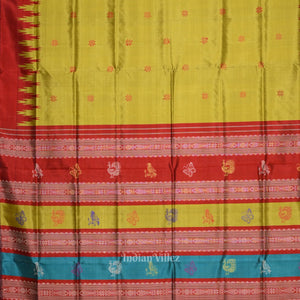 Mehendi Green & Red With Multicolor Double Pallu Berhampuri Silk Saree