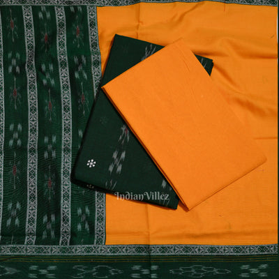 Green Yellow  Flower Buti Sambalpuri Cotton Dress Set with Dupatta