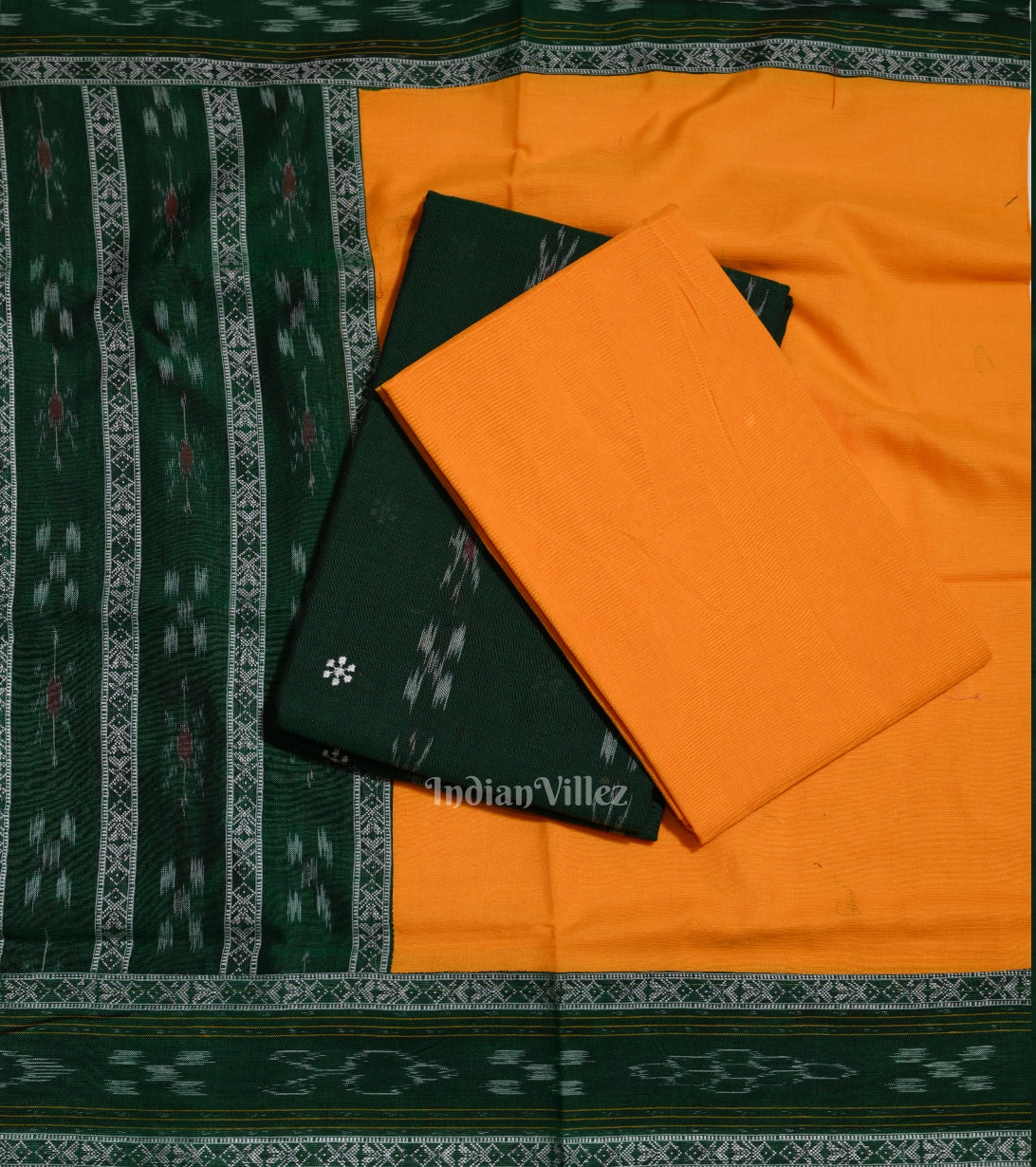 Green Yellow  Flower Buti Sambalpuri Cotton Dress Set with Dupatta