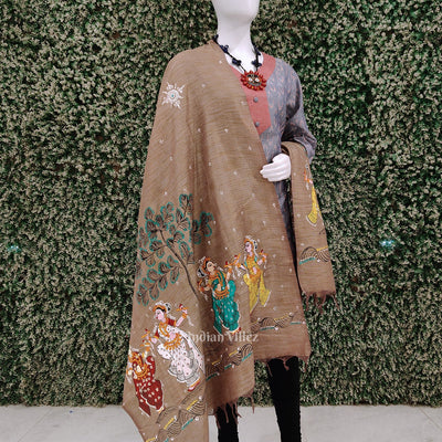 Lavender Golden Nartaki Tussar Pattachitra Dupatta