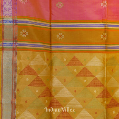Rani Pink With Golden Yellow Pure Bishnupuri Silk Saree