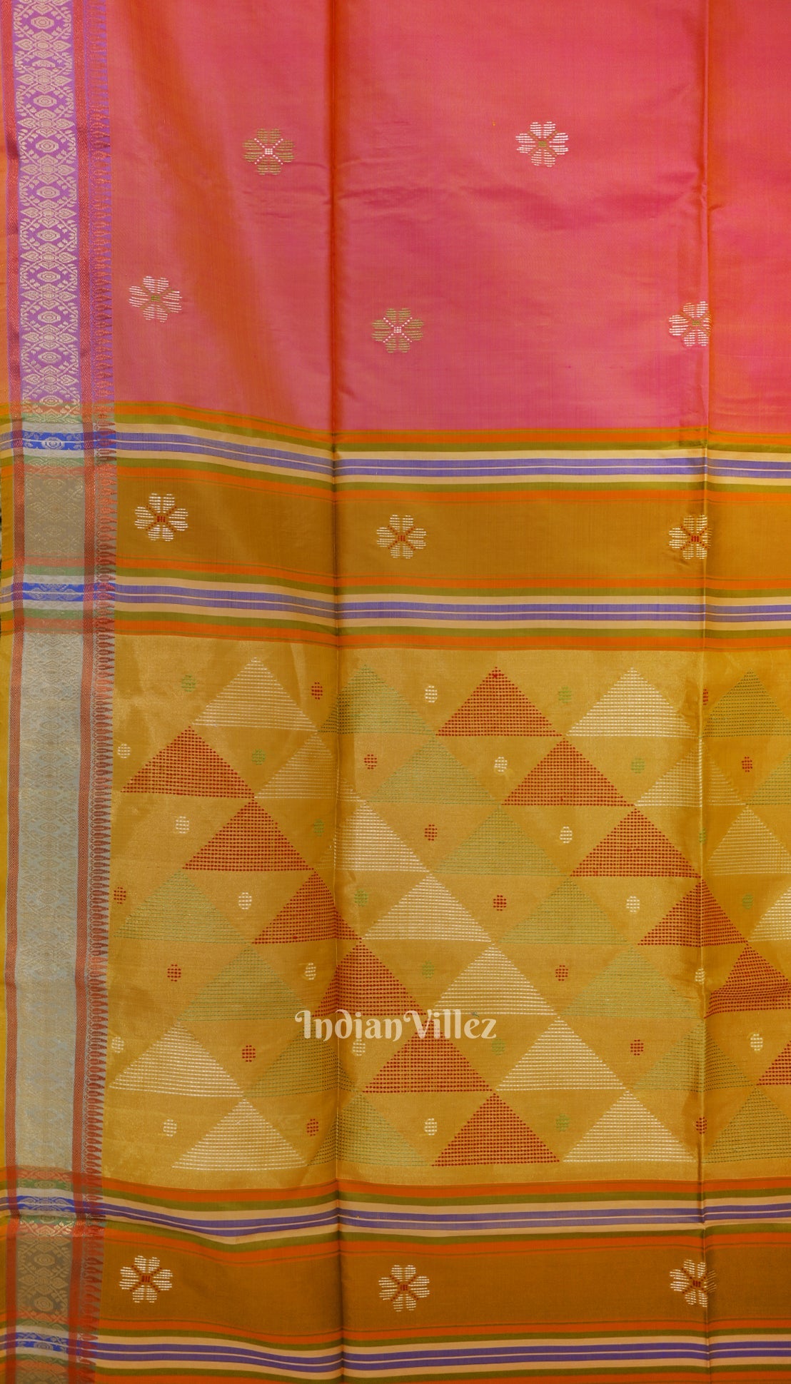 Rani Pink With Golden Yellow Pure Bishnupuri Silk Saree