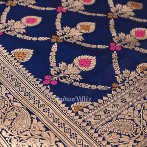 Deep Blue Meenakari Pure Mashru Satin Silk Banarasi Saree