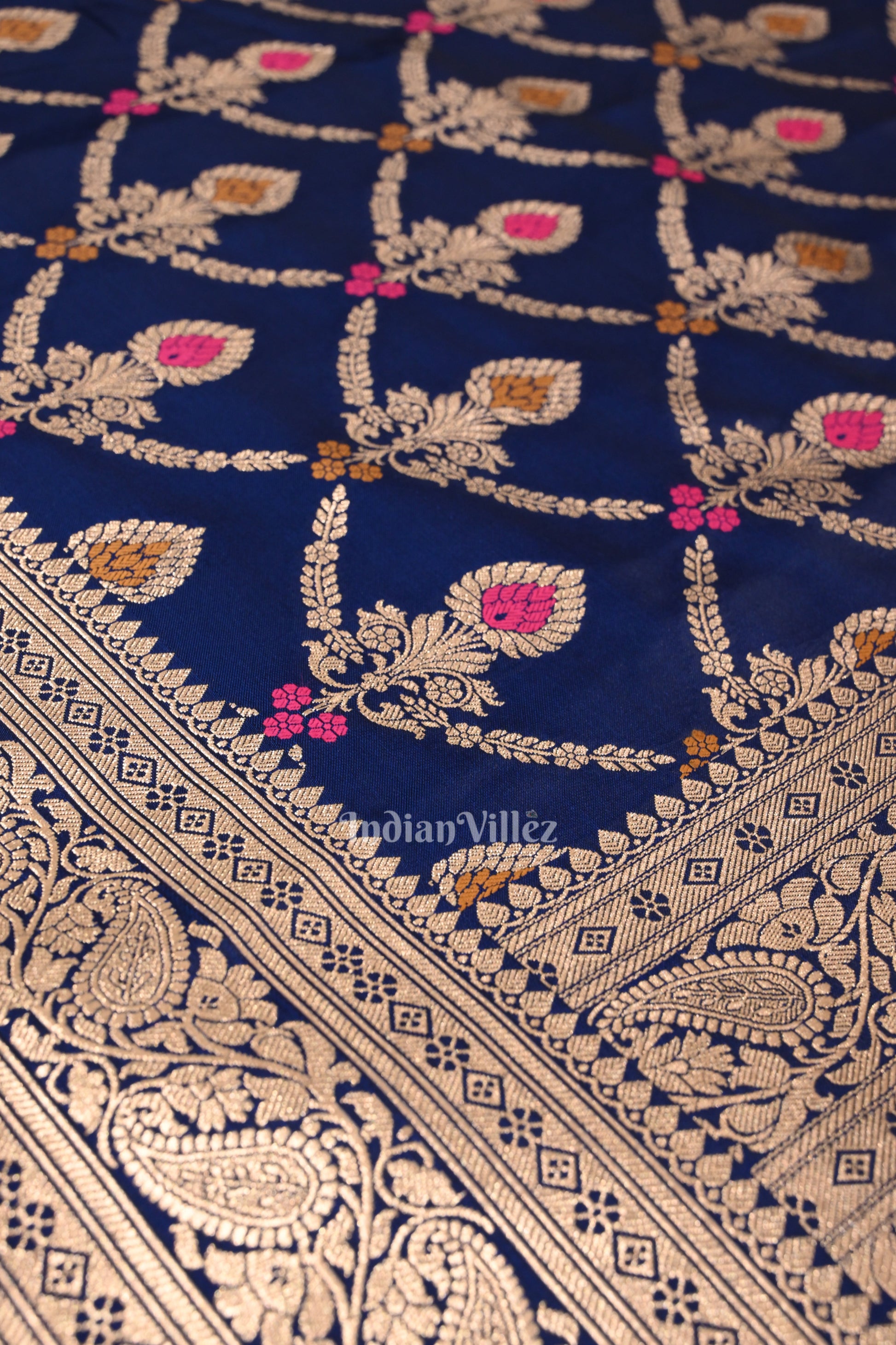 Deep Blue Meenakari Pure Mashru Satin Silk Banarasi Saree