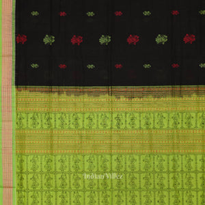 Black Parrot Green Odisha Handloom Doll Theme Bomkai Cotton Saree