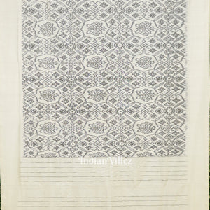 White Black Printed Pochampally Ikat Silk Saree