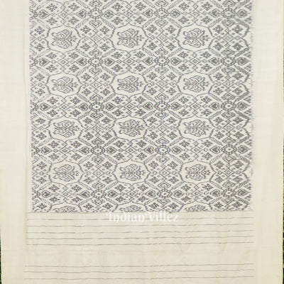White Black Printed Pochampally Ikat Silk Saree