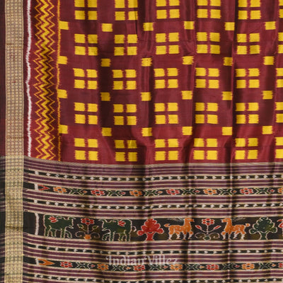 Coffee Pasapalli Border with Tribal Theme Ikat Khandua Silk Saree