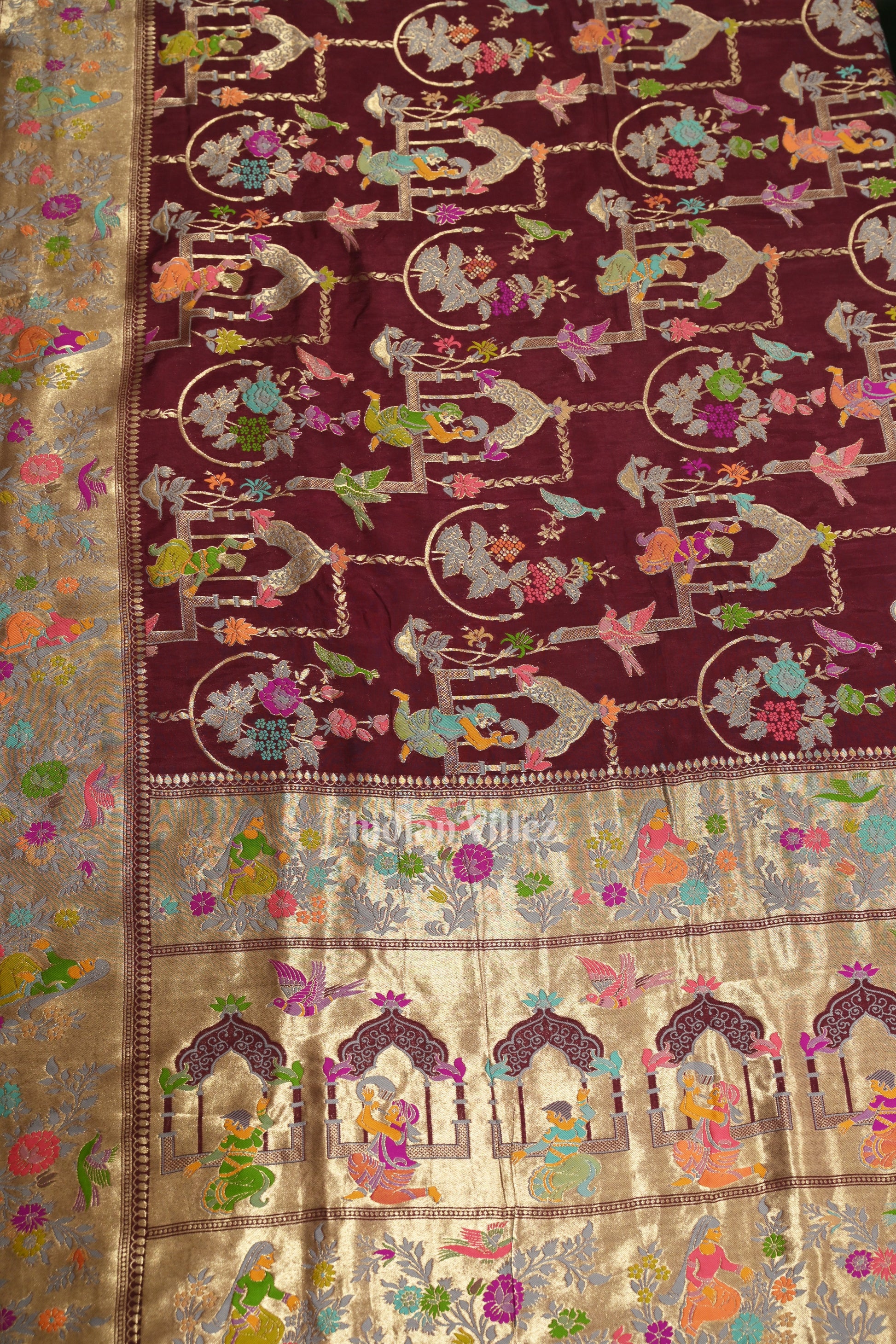 Wine Purple Tussar Khaddi Georgette Banarasi Saree with Tassels