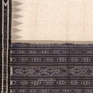 Cream Black Jharana Maniabandha Cotton Saree