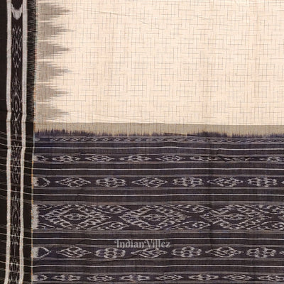 Cream Black Jharana Maniabandha Cotton Saree