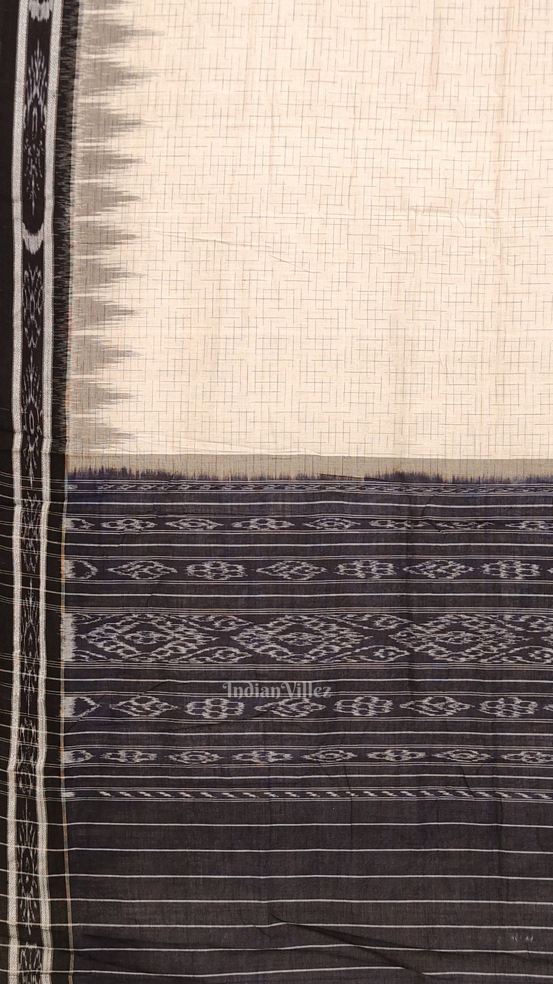 Cream Black Jharana Maniabandha Cotton Saree