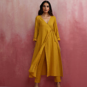 trueBrowns Mustard Cotton Dobby Kurta Set