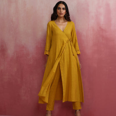 trueBrowns Mustard Cotton Dobby Kurta Set