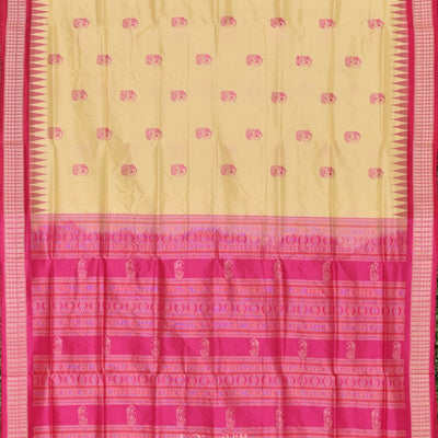 Cream Rani Pink Boita Design Bomkai  Sambalpuri Silk Saree