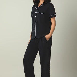 Sleep Button Down PJ Set - Black