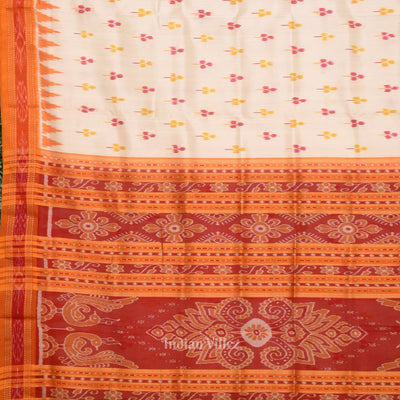 White Orange Yellow Odisha Ikat Khandua Silk Saree