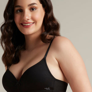Smooth Style Padded Non-Wired Cotton Bra - Black