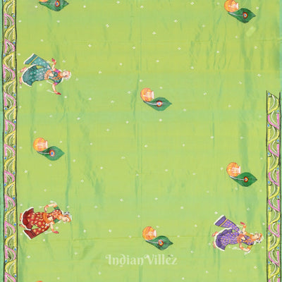 Violet Radha Krishna Boita Hand-Painted Pattachitra Saree