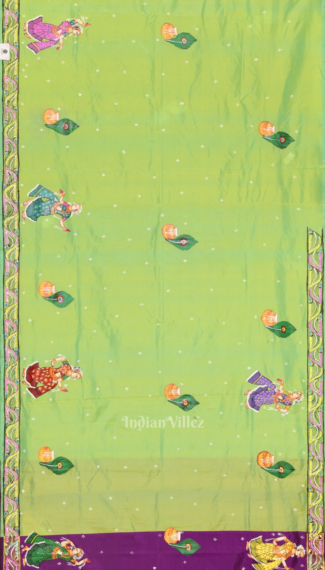 Violet Radha Krishna Boita Hand-Painted Pattachitra Saree