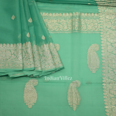 Aqua Blue Pure Khaddi Chiffon Banarasi Saree